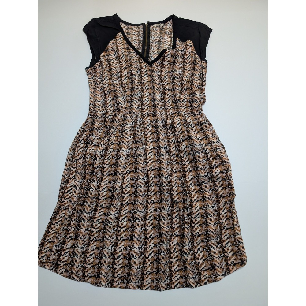 Fossil‎ Womens Abstract Print V-Neck Cap Sleeve Fit & Flare Dress Brown Black S